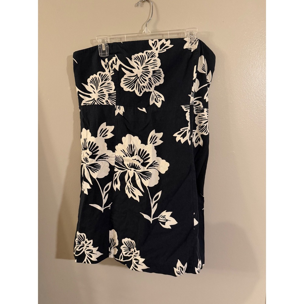 Gap Womens XL Strapless Floral Mini Dress Navy Blue White Smocked Back Tube Top